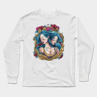 Zodiac Sign Gemini Art Deco Watercolour Long Sleeve T-Shirt